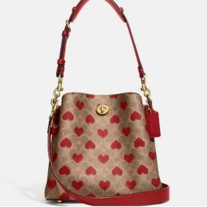 Coach Willow Tan Red Apple Bucket Bag, Leather